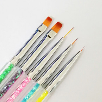 5 бр./компл. Двоен край Nail Art Dotting Pen Акрилна линия за рисуване Четка за цветя Rhinestone Crystal UV Gel Painting Инструмент за маникюр