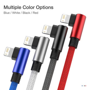 USB кабел за iPhone 12 13 11 Pro Max X XR 6s 7 8 Plus SE iPad дълъг 3 м 90 градуса бързо зареждане Кабел за зарядно за данни Кабел за мобилен телефон
