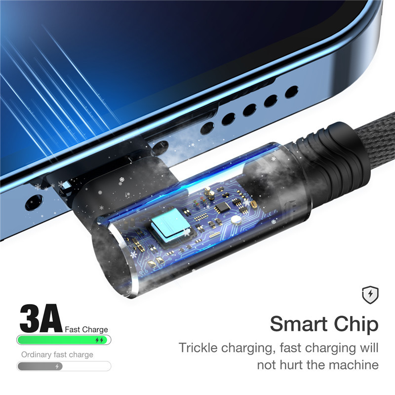 USB-kábel iPhone 12 13 11 Pro Max X XR 6s 7 8 Plus SE iPad hosszú 3 m 90 fokos gyorstöltés adat töltő kábel mobiltelefonhoz vezeték