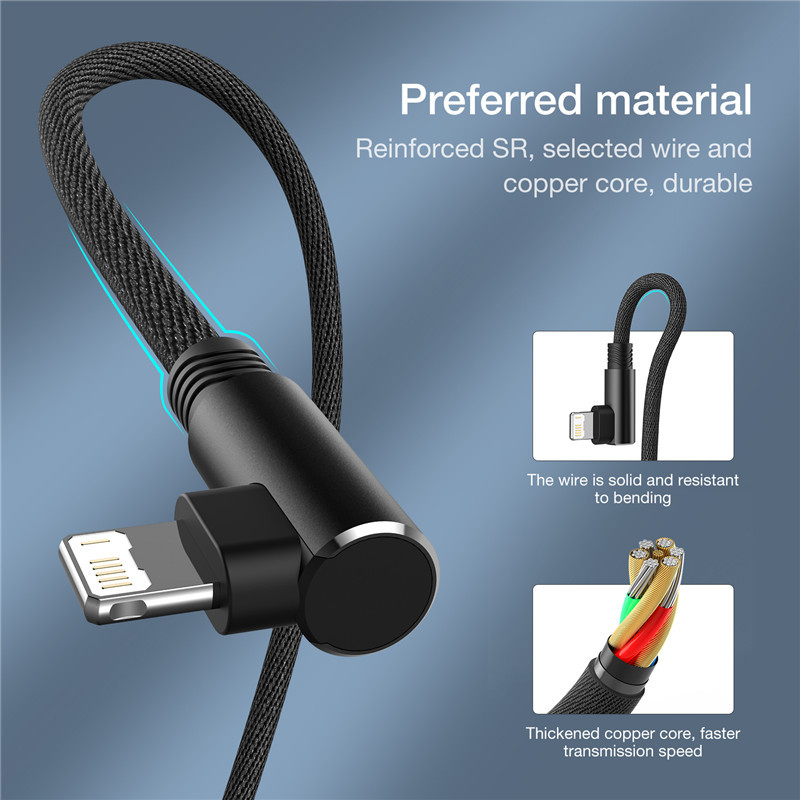 USB-kábel iPhone 12 13 11 Pro Max X XR 6s 7 8 Plus SE iPad hosszú 3 m 90 fokos gyorstöltés adat töltő kábel mobiltelefonhoz vezeték