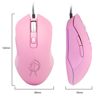 Розова оптична мишка Sailor Yoon Gaming Computer Wired Mause Mute Pretty Backlit Colorful Mice 3200DPI For Girl Women Gift PC Game