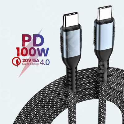 Quick Charge 4.0 USB C į USB Type C laidas, skirtas MacBook Pro PD 100W 5A Greitas įkrovimas, skirtas Samsung Xiaomi mi 10 Charge Cable 1/2M