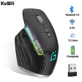 KuWFi bežični miš Bluetooth5.0+2.4GHz Dual Mode USB miš za igre Ergonomski punjivi tihi okomiti miševi za računalo