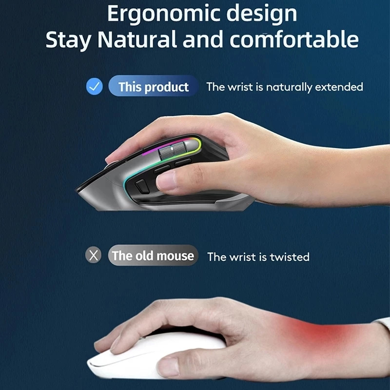 KuWFi bežični miš Bluetooth5.0+2.4GHz Dual Mode USB miš za igre Ergonomski punjivi tihi okomiti miševi za računalo
