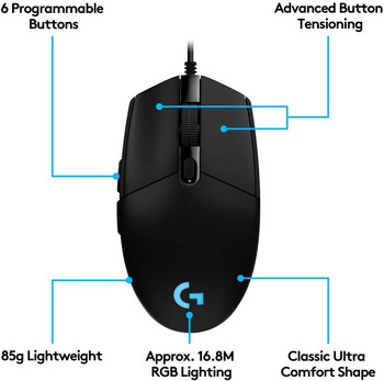 Мишка Logitech G102 Оригинална IC PRODIGY/LIGHTSYNC G203 Геймърска мишка Оптична 8000DPI 16.8M цветен LED персонализиране 6 бутона Кабелна