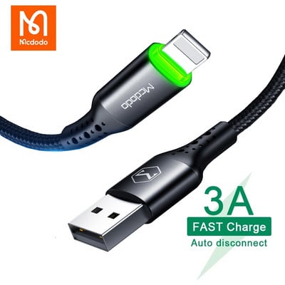 Cablu USB Mcdodo pentru Lightning iPhone 14 13 12 11 Pro Max XS XR X 8 7 iPad 3A Încărcare rapidă iOS Încărcare Deconectare automată cablu de date