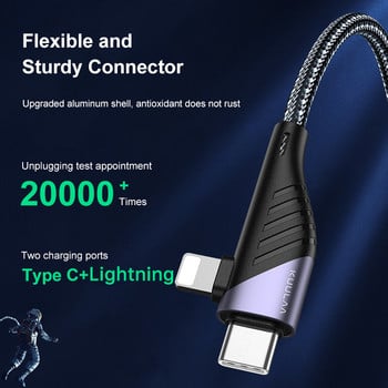 KUULAA USB C към USB Type C към Lightning кабел PD 65W 20W кабел за бързо зареждане за iPhone 14 13 12 11 Huawei Samsung кабел