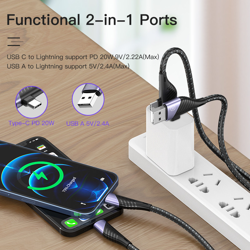 KUULAA USB C σε USB Type C σε καλώδιο Lightning PD 65W 20W Καλώδιο γρήγορης φόρτισης για iPhone 14 13 12 11 Huawei Samsung Cord