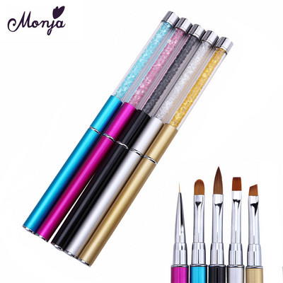 Monja Nail Art Kalnų krištolas, rankena, drožybos šepetėlis akrilas UV gelio nagai French Lines Liner DIY dizaino piešimo rašiklis manikiūro įrankis
