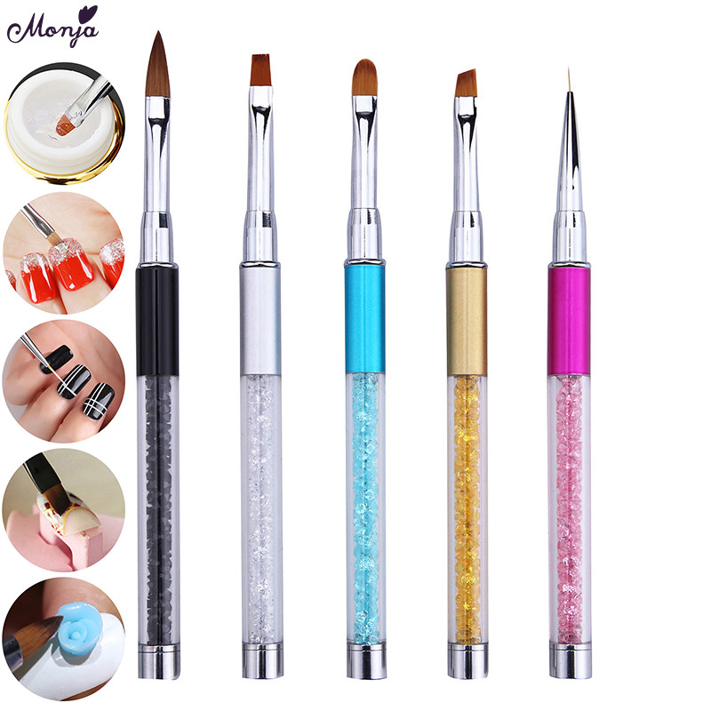 Monja Nail Art strassz fogantyú faragó ecset akril UV gél körmök francia vonalak bélés barkács design rajztoll manikűr eszköz