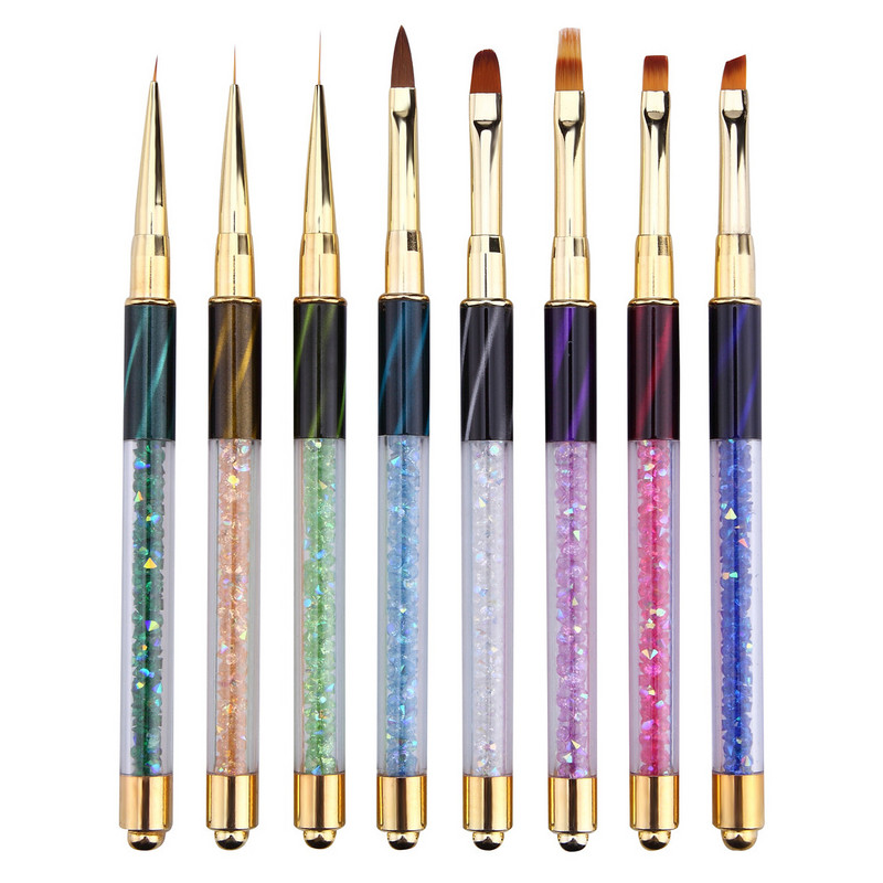 Monja Nail Art strassz fogantyú faragó ecset akril UV gél körmök francia vonalak bélés barkács design rajztoll manikűr eszköz