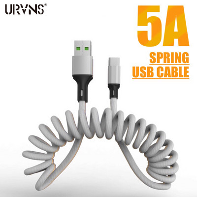 URVNS 5A Καλώδιο γρήγορης φόρτισης USB 1,5 m Καλώδιο δεδομένων ελατηρίου Τύπος C Μικροφορτιστής Για Samsung Xiaomi Huawei iPhone
