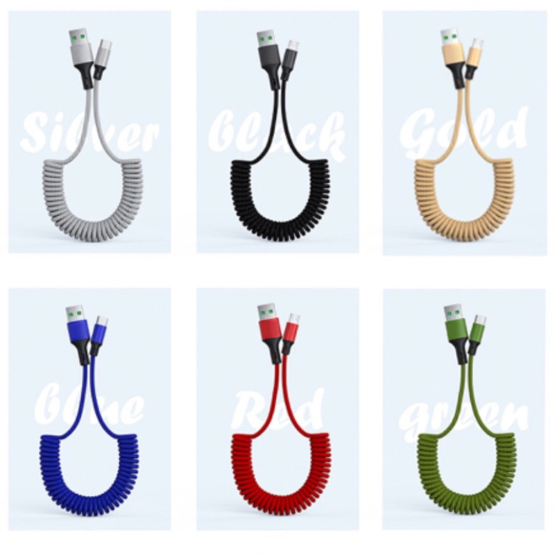 URVNS 5A Καλώδιο γρήγορης φόρτισης USB 1,5 m Καλώδιο δεδομένων ελατηρίου Τύπος C Μικροφορτιστής Για Samsung Xiaomi Huawei iPhone