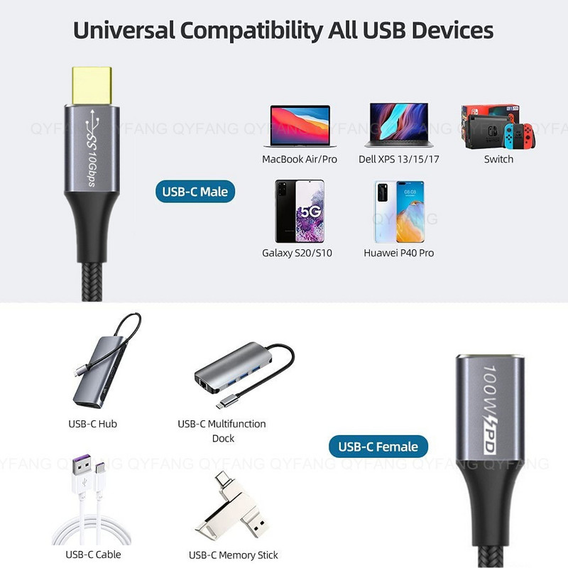 Predlžovací kábel USB C, USB 3.1 10 Gbps, PD100W, samec-samica, predlžovací kábel typu C, Thunderbolt 3 pre Nintendo Switch, MacBook