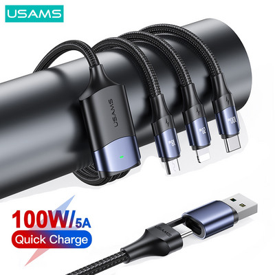 USAMS U71 100W 3 σε 2 Καλώδιο δεδομένων γρήγορης φόρτισης για iPhone 14 13 12 Mini Pro Max MacBook iPad Air Pro Xiaomi OPPO Huawei Samsung