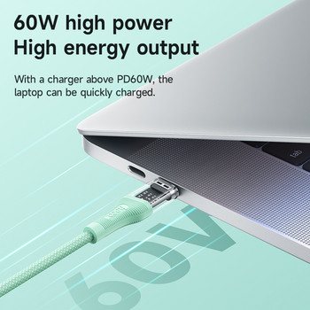 HOCO прозрачен 60 W USB C към USB тип C кабел USBC PD кабел за бързо зареждане на зарядно устройство USB-C 3A TypeC кабел за Samsung Xiaomi12 POCO