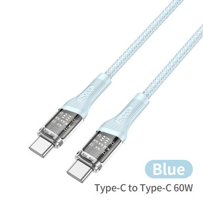Cablu HOCO Transparent 60W USB C la USB tip C cablu USBC PD pentru încărcare rapidă Cablu USB-C 3A tip C pentru Samsung Xiaomi12 POCO