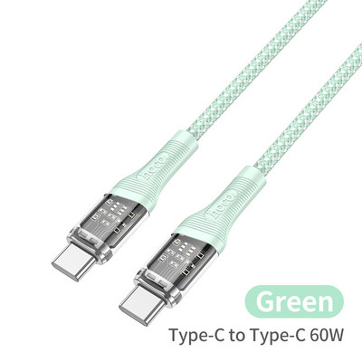 Cablu HOCO Transparent 60W USB C la USB tip C cablu USBC PD pentru încărcare rapidă Cablu USB-C 3A tip C pentru Samsung Xiaomi12 POCO