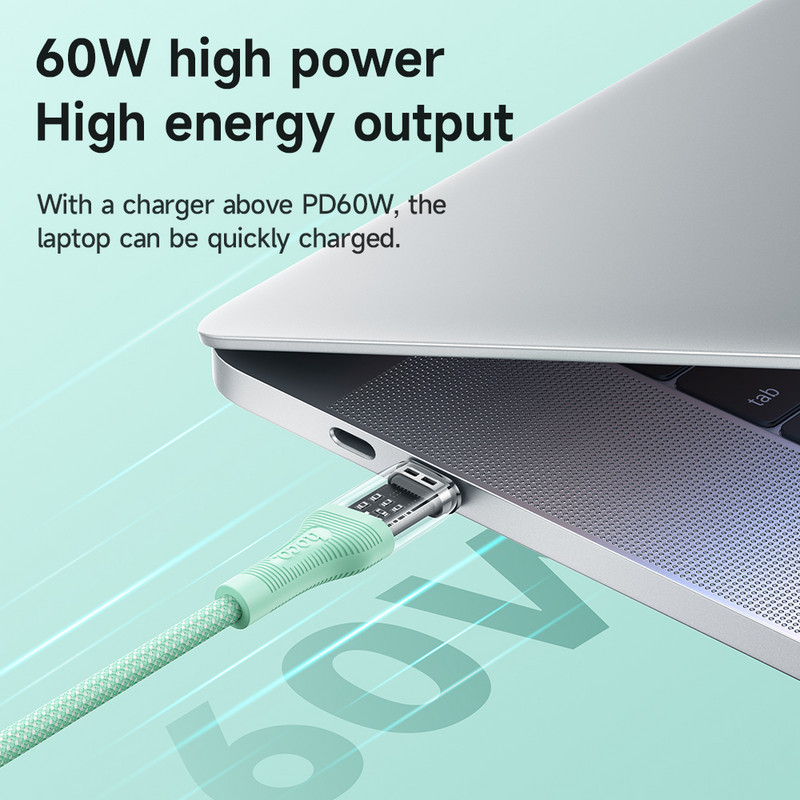 Cablu HOCO Transparent 60W USB C la USB tip C cablu USBC PD pentru încărcare rapidă Cablu USB-C 3A tip C pentru Samsung Xiaomi12 POCO