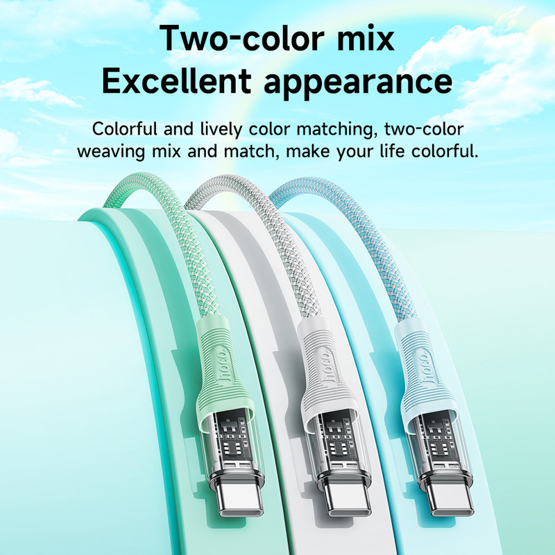 Cablu HOCO Transparent 60W USB C la USB tip C cablu USBC PD pentru încărcare rapidă Cablu USB-C 3A tip C pentru Samsung Xiaomi12 POCO