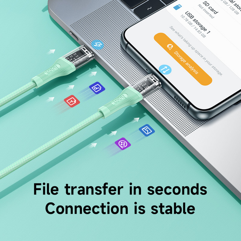 Cablu HOCO Transparent 60W USB C la USB tip C cablu USBC PD pentru încărcare rapidă Cablu USB-C 3A tip C pentru Samsung Xiaomi12 POCO