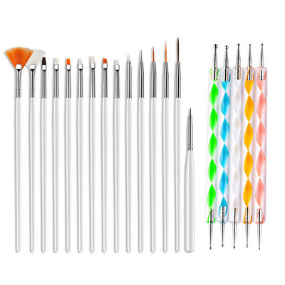 20/15 kom Set kistova za manikuru Tekući puder za rezbarenje UV gel lak za nokte Olovka za slikanje Akrilni alat za nadogradnju noktiju