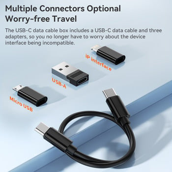 Toocki 4 в 1 USB C към USB C кабел PD 60W Кабел за данни за бързо зареждане за iPhone Xiaomi Тип C Микро кабел с държач Кутия за съхранение