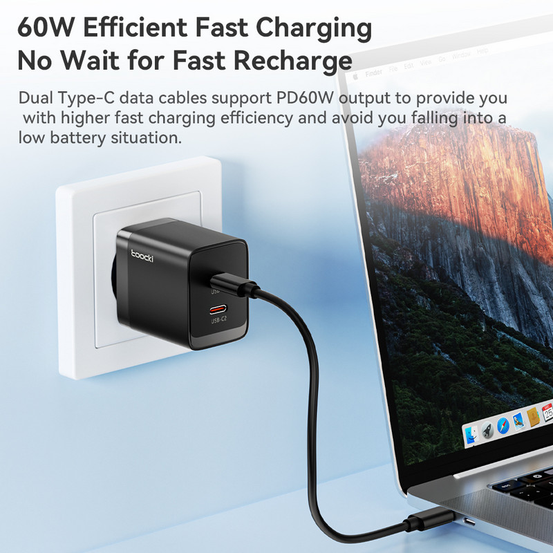 Toocki 4 az 1-ben USB C - USB C kábel PD 60 W gyorstöltő adatkábel iPhone Xiaomi Type C mikrokábel tárolódobozzal