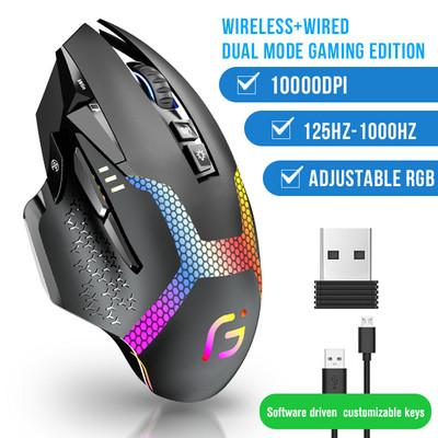 Bezdrôtová širokouhlá herná myš RGB Bluetooth 2.4G s rozlíšením 12800 DPI, programovateľná pre hráčske myši a notebooky