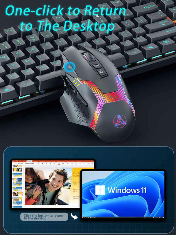 Bezdrôtová širokouhlá herná myš RGB Bluetooth 2.4G s rozlíšením 12800 DPI, programovateľná pre hráčske myši a notebooky