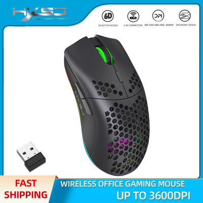 HXSJ New Hole Light disipare a căldurii 2.4G Mouse fără fir reîncărcabil 3600DPI Iluminare RGB reglabilă pentru notebook PC