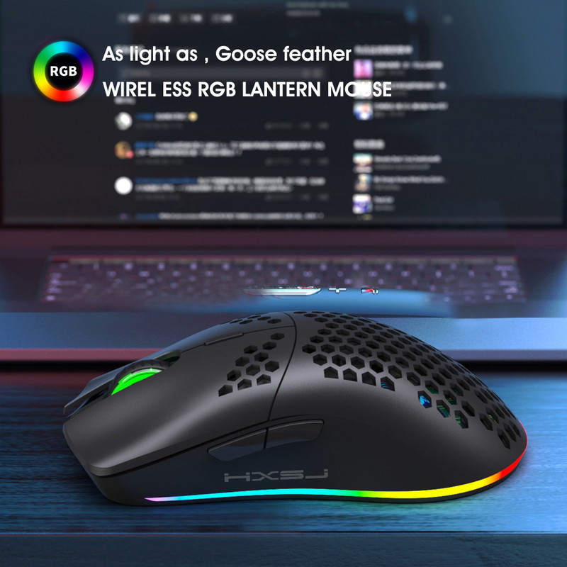 HXSJ New Hole Heat Dispation Light 2,4G vezeték nélküli egér újratölthető 3600DPI állítható RGB világítás notebook PC-hez
