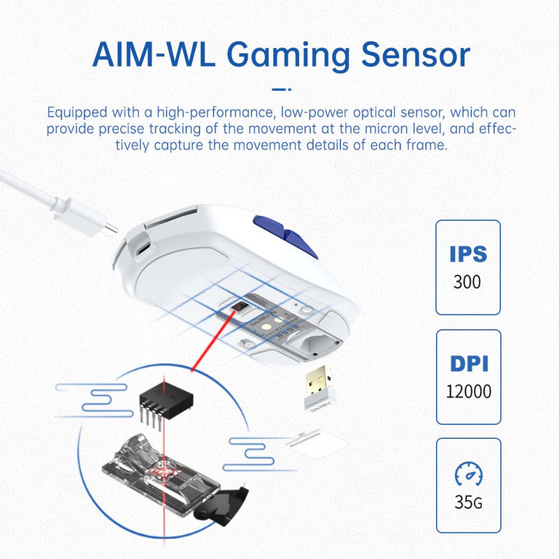 DAREU trīsrežīmu spēļu pele AIM-WL sensors Bluetooth vadu 2.4G peles ar uzlādes pamatni Viegla dizaina pele klēpjdatora spēlētājam