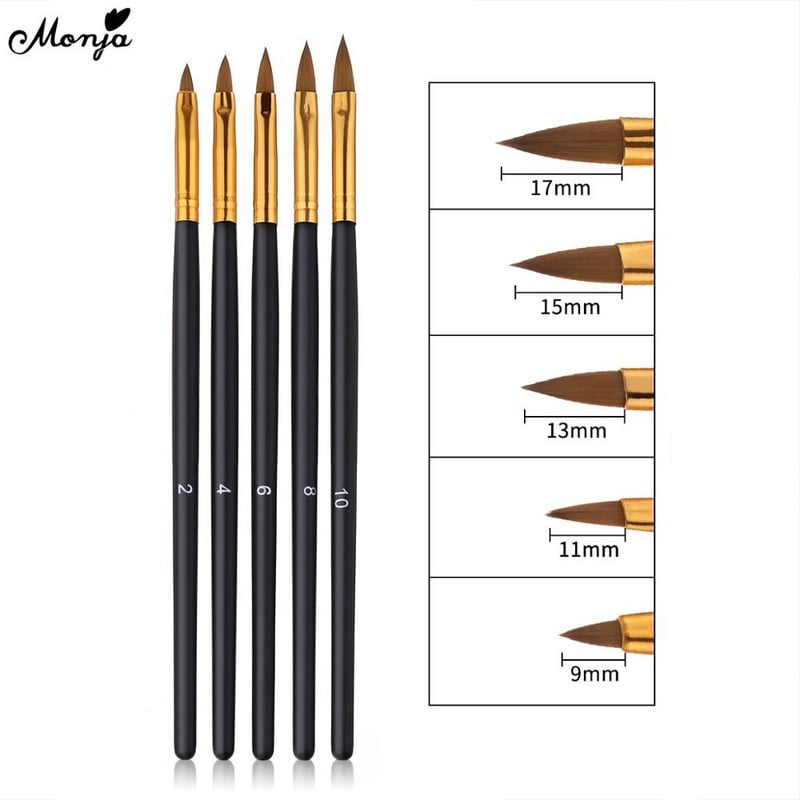Monja 5db Nail Art akril folyékony por faragás virágformáló építőkefe toll manikűr eszközök