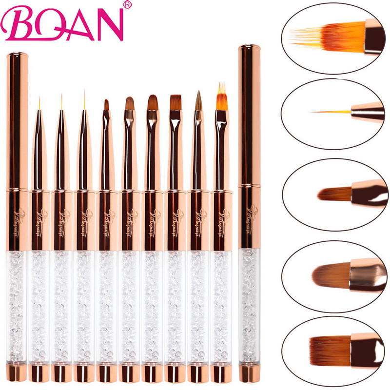 BQAN 1db 4#6#8# köröm ecset UV gél lakk festő ecset kék strassz fogantyú körömrajzoló ecset DIY manikűr tervező eszköz