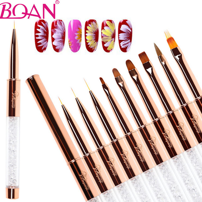BQAN 1db 4#6#8# köröm ecset UV gél lakk festő ecset kék strassz fogantyú körömrajzoló ecset DIY manikűr tervező eszköz