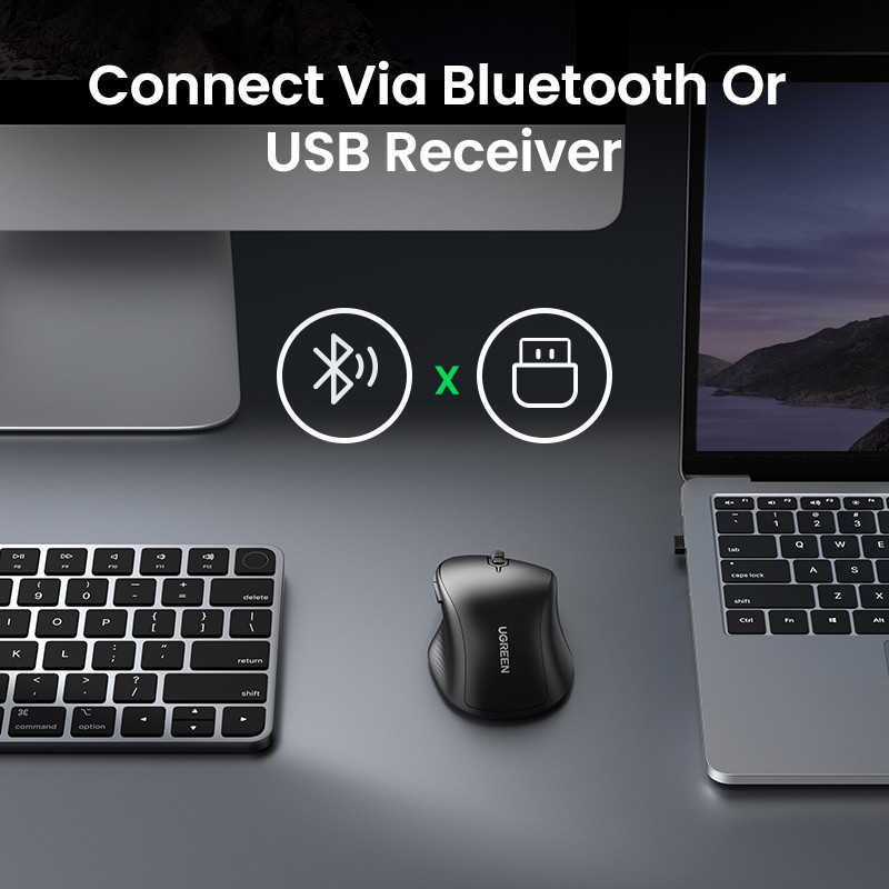 UGREEN bežični miš Bluetooth 5.0 Ergonomski 4000 DPI 6 tipki za isključivanje zvuka za MacBook računalo Tablet Laptop PC 2.4G bežični miš
