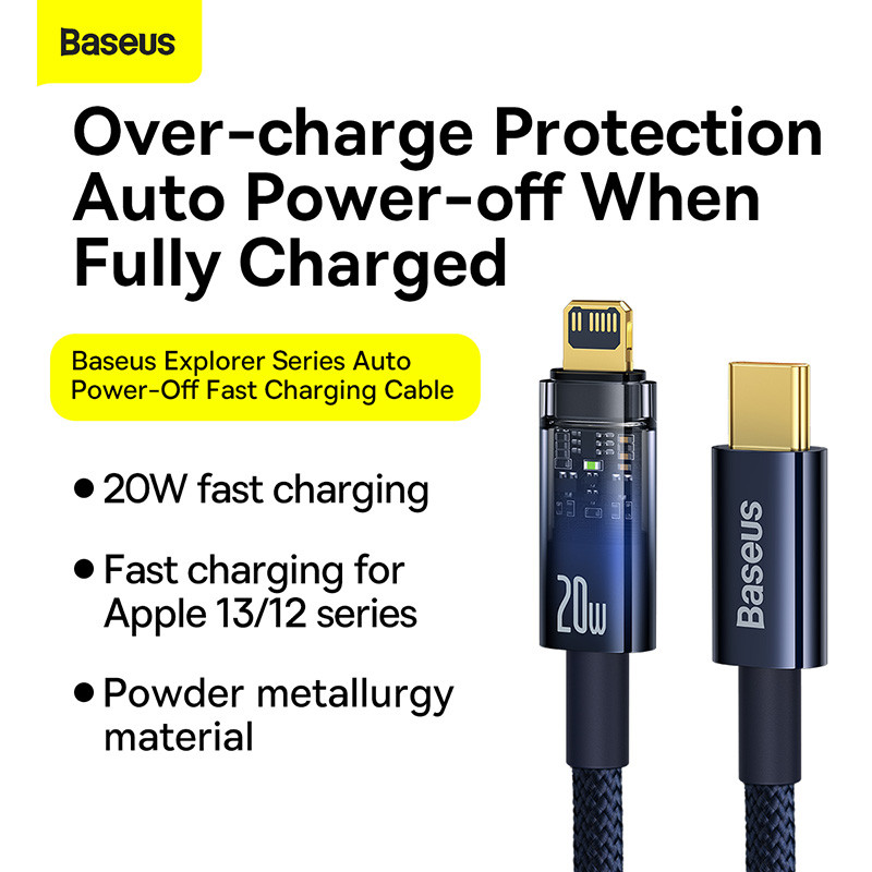 Baseus Auto Smart Power-Off Καλώδιο φορτιστή USB C PD 20W για iPhone 13 12 11 XR Γρήγορη φόρτιση Καλώδιο καλωδίου αυτόματης απενεργοποίησης
