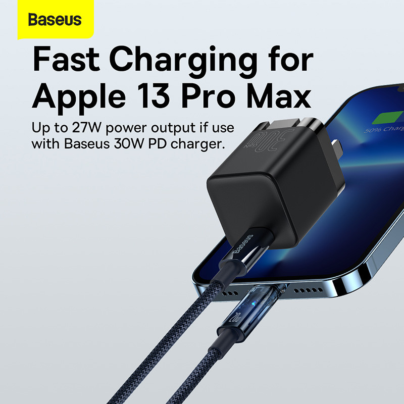 Baseus Auto Smart Power-Off Καλώδιο φορτιστή USB C PD 20W για iPhone 13 12 11 XR Γρήγορη φόρτιση Καλώδιο καλωδίου αυτόματης απενεργοποίησης