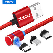 TOPK AM30 Cablu magnetic Micro USB tip C cu rotire 360 Cabluri pentru telefon mobil Cablu de încărcare rapidă rapidă pentru încărcare pentru iPhone Xiaomi