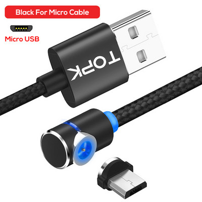 TOPK AM30 Cablu magnetic Micro USB tip C cu rotire 360 Cabluri pentru telefon mobil Cablu de încărcare rapidă rapidă pentru încărcare pentru iPhone Xiaomi