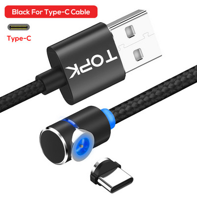 TOPK AM30 Cablu magnetic Micro USB tip C cu rotire 360 Cabluri pentru telefon mobil Cablu de încărcare rapidă rapidă pentru încărcare pentru iPhone Xiaomi