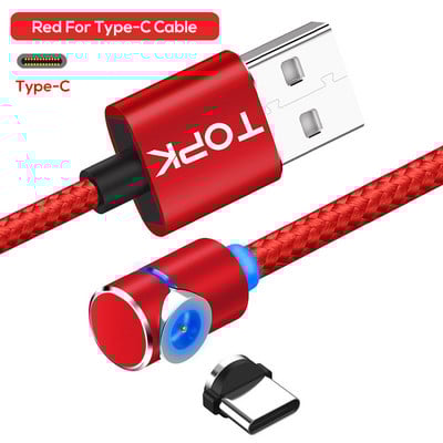 TOPK AM30 Cablu magnetic Micro USB tip C cu rotire 360 Cabluri pentru telefon mobil Cablu de încărcare rapidă rapidă pentru încărcare pentru iPhone Xiaomi
