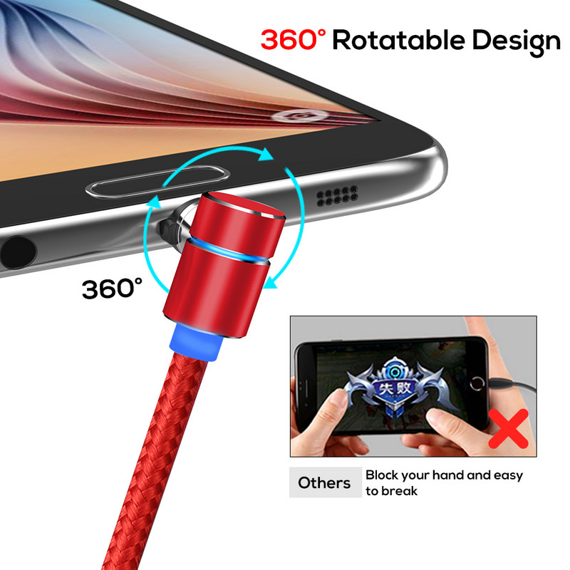 TOPK AM30 Cablu magnetic Micro USB tip C cu rotire 360 Cabluri pentru telefon mobil Cablu de încărcare rapidă rapidă pentru încărcare pentru iPhone Xiaomi
