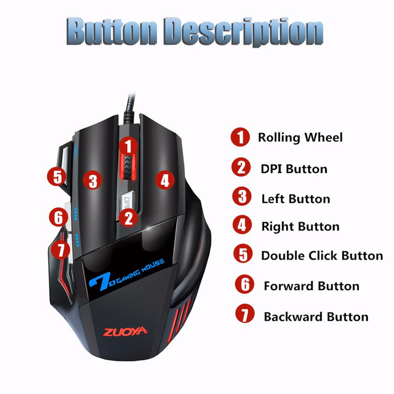 Mouse pentru jocuri ZUOYA 5500 DPI 7 butoane LED Mouse optic cu fir USB Mouse Mouse pentru jocuri Mouse silențios/sunet pentru computer PC Pro Gamer
