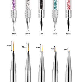 5 τμχ/Κιτ Σετ στυλό νυχιών με διπλή ακρυλική κουκκίδα Σχέδιο ζωγραφικής Βούρτσα νυχιών UV Gel Liner Polish Nails Art Dotting Tools