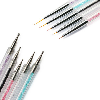 5 τμχ/Κιτ Σετ στυλό νυχιών με διπλή ακρυλική κουκκίδα Σχέδιο ζωγραφικής Βούρτσα νυχιών UV Gel Liner Polish Nails Art Dotting Tools