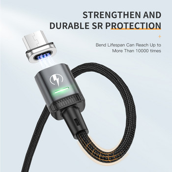 KUULAA Магнитно зарядно LED кабел за бързо зареждане за iPhone 14 13 12 Samsung Xiaomi Micro USB Type C Магнитен кабел Кабел за данни Кабел