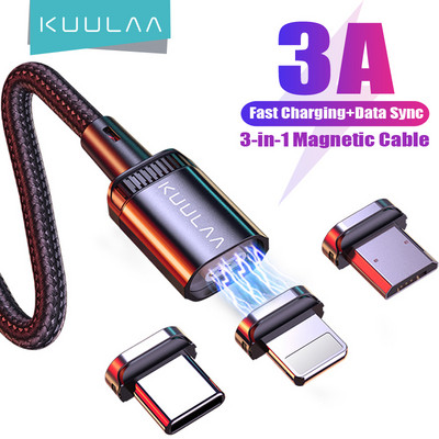 KUULAA Магнитно зарядно LED кабел за бързо зареждане за iPhone 14 13 12 Samsung Xiaomi Micro USB Type C Магнитен кабел Кабел за данни Кабел