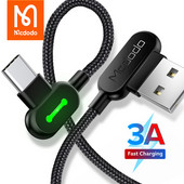 Mcdodo 3A 90-stupňový kábel typu C pre rýchle nabíjanie pre Samsung Xiaomi Redmi Huawei nabíjací kábel pre mobilné telefóny USB C dátový kábel